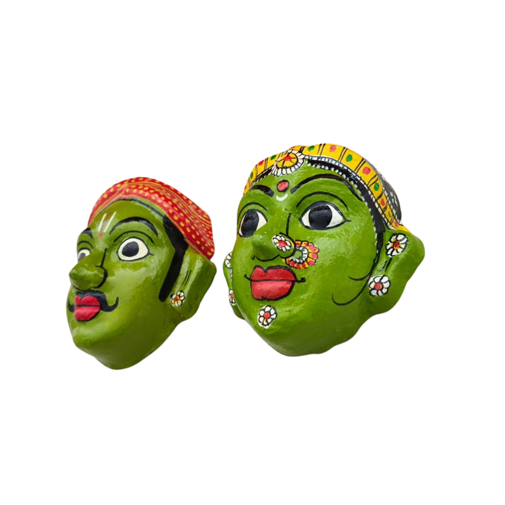 Village Man & Woman Wall Hanging Pair | Cheriyal Folk Art Couple Masks   wall decor