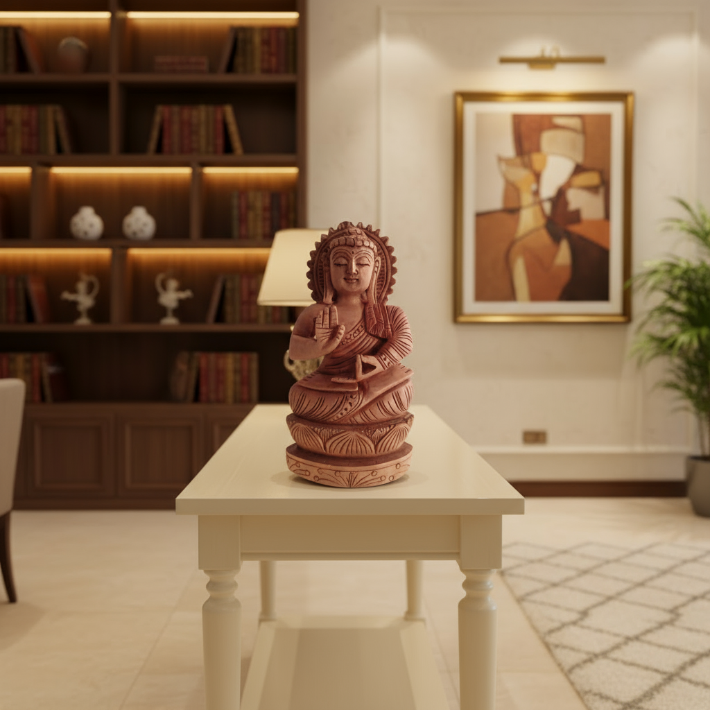 Hand-Carved Wooden Lotus Sitting Buddha – Spiritual Home Decor