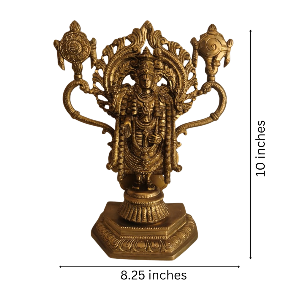 Handcrafted Brass Lord Venkateswara Idol | Traditional Balaji Statue with Shankh & Chakra   Brass Artwork