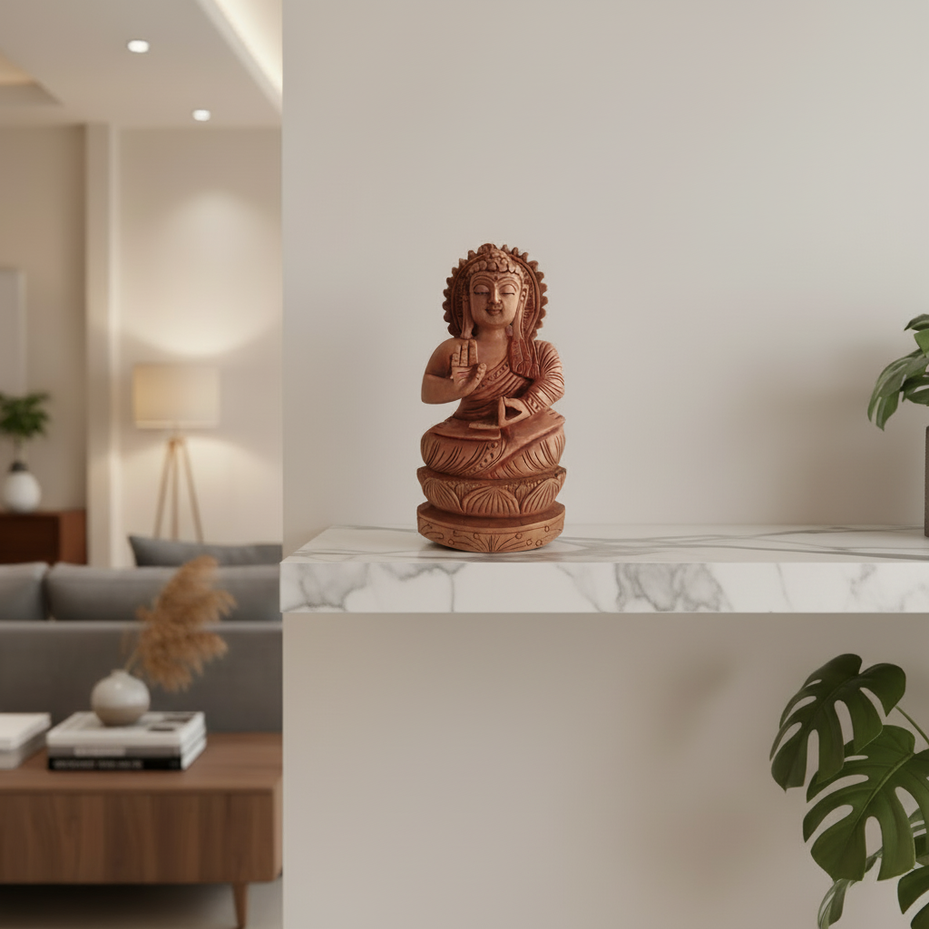 Hand-Carved Wooden Lotus Sitting Buddha – Spiritual Home Decor