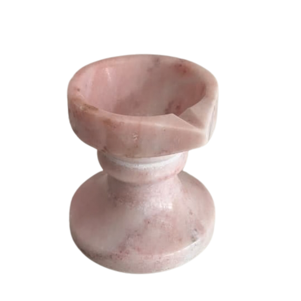 Handcrafted Pink Marble Diya with Stand   Marble Soft Stone