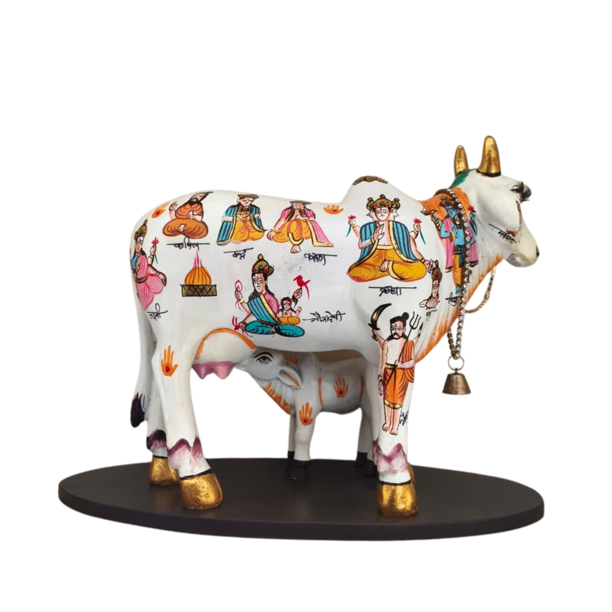 Kamadhenu Resin Cow with Calf | Decorative Spiritual Figurine