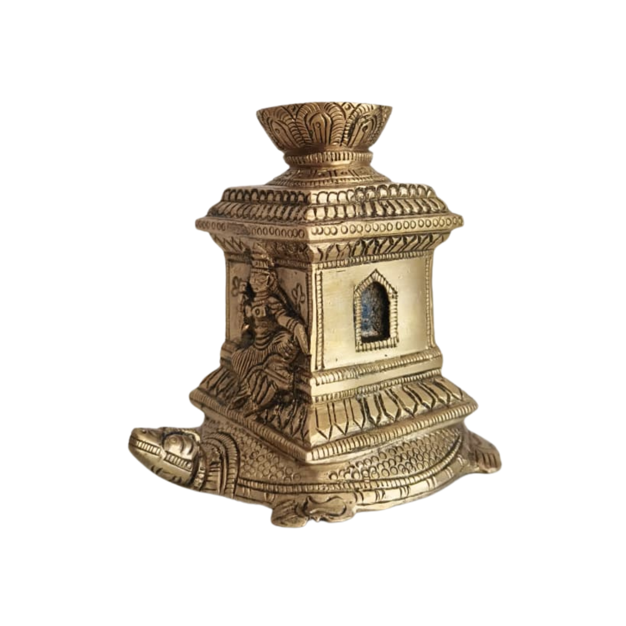 Ornate Brass Tortoise (Kurma) Agarbatti Stand with Deity Figures