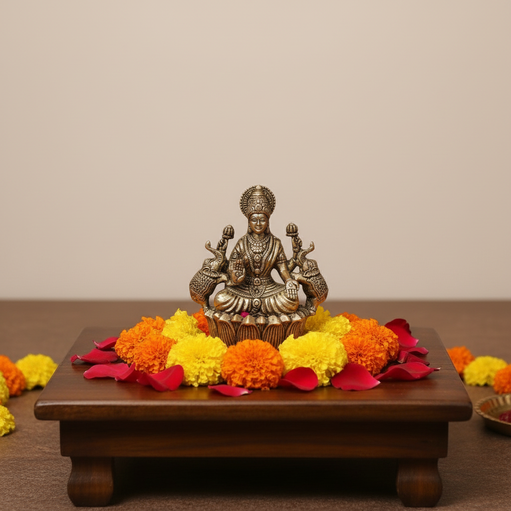 Auspicious Brass Gaja Lakshmi Idol with Elephants - Goddess of Power