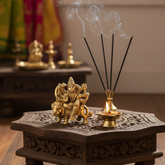 Brass Idol of Goddess Durga Riding Her Lion Vahana