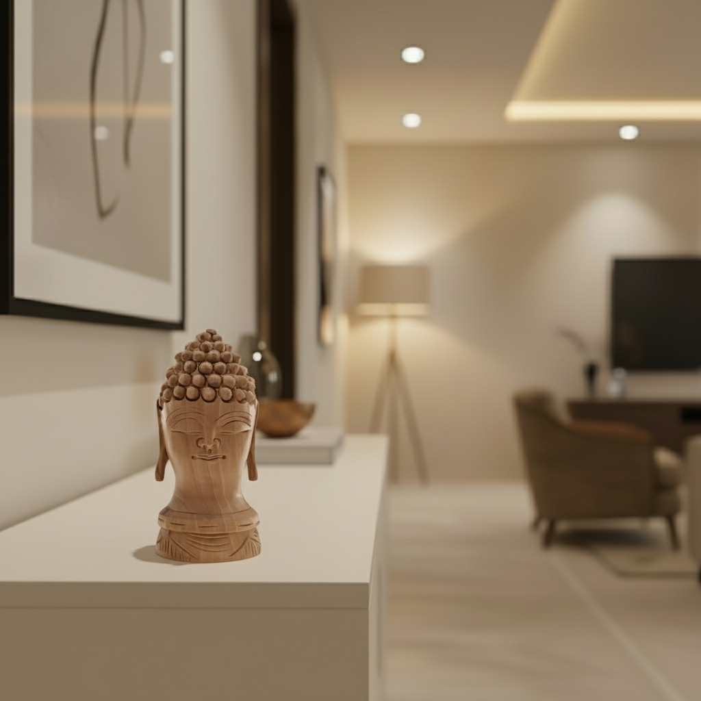 Buddha Wooden Head Statue | Hand-Carved Spiritual Decor