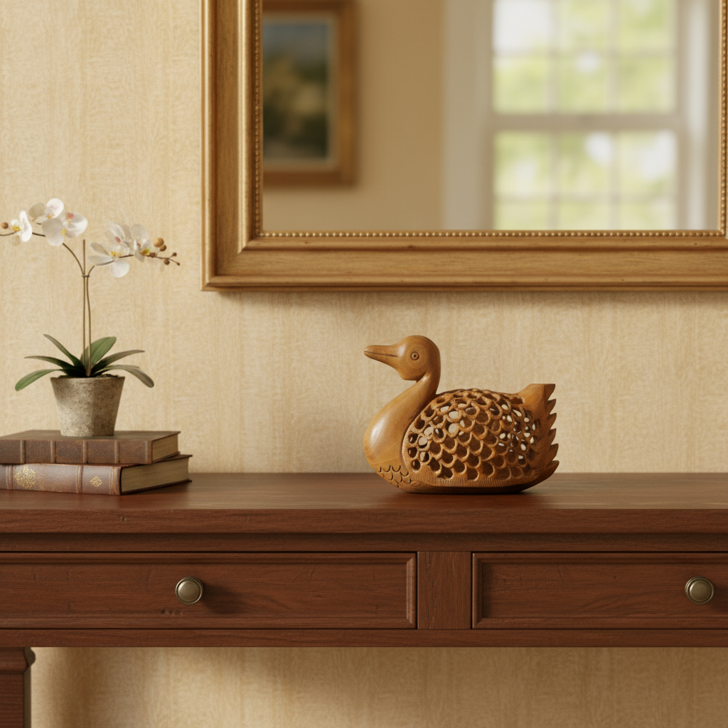 Hand-Carved Wooden Duck with Baby – Beautiful Family Sculpture