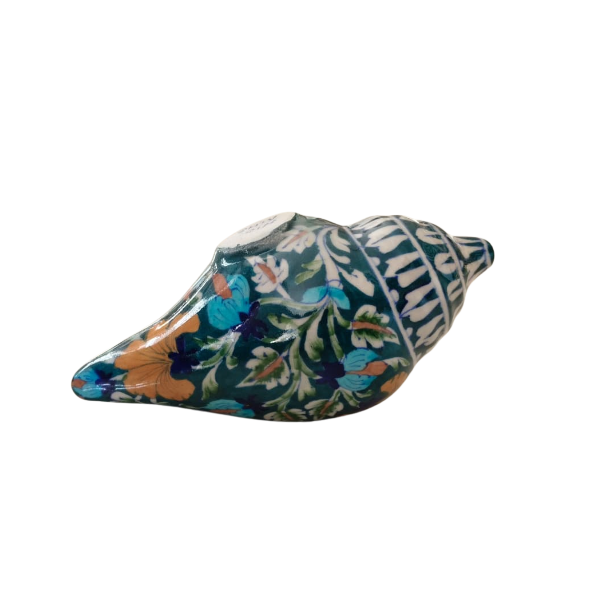 Hand-Painted Blue Pottery Shank Decor | Traditional Conch Shell Art