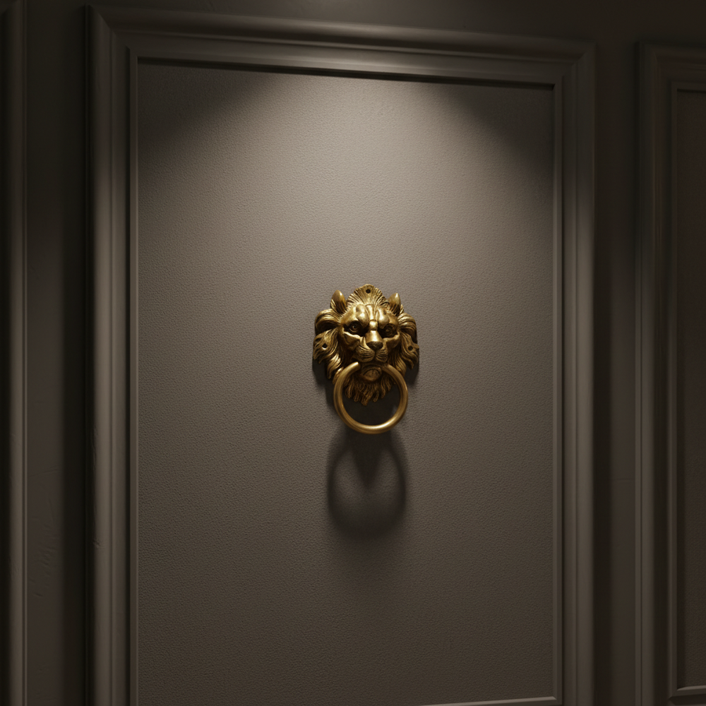 Handcrafted Brass Lion Head Door Knocker – Vintage Wall Décor Accent   Brass Artwork