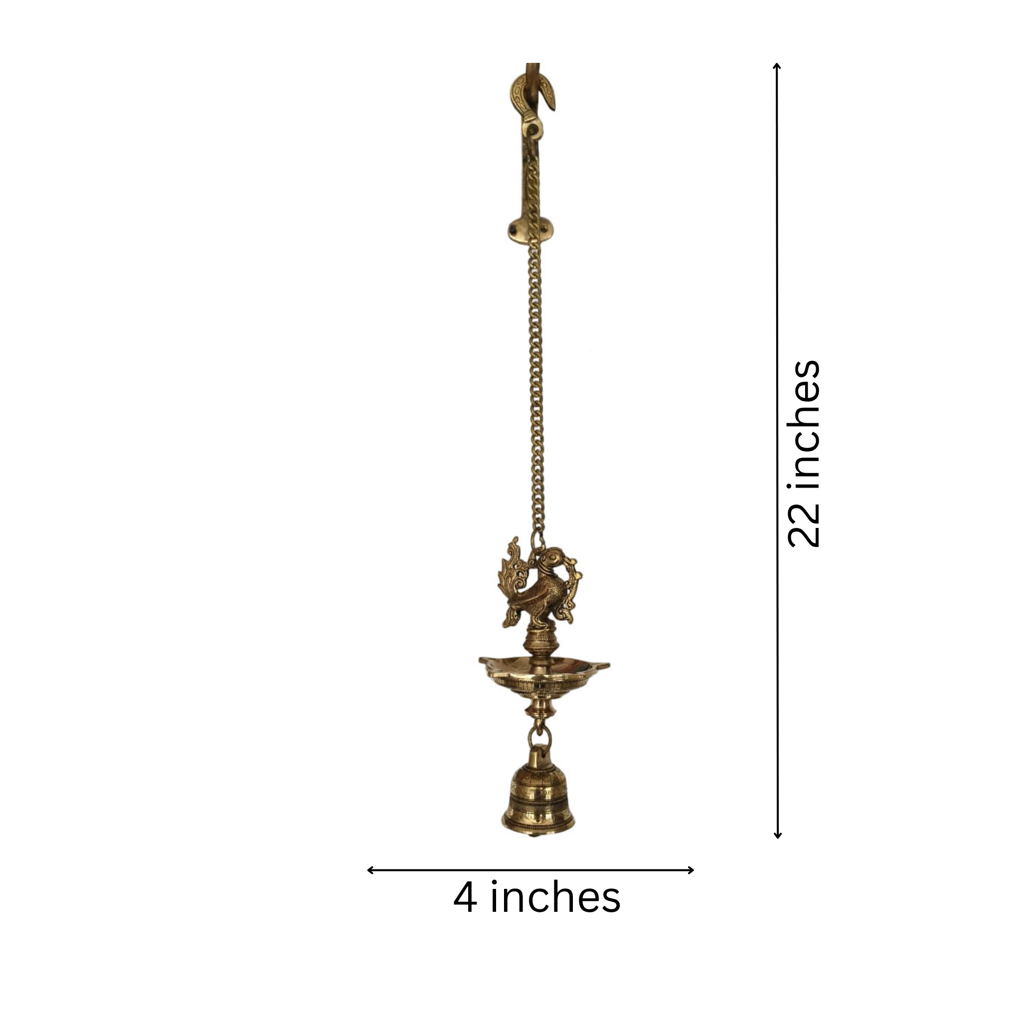 Traditional Brass Hanging Oil Lamp (Diya) with Peacock and Bell