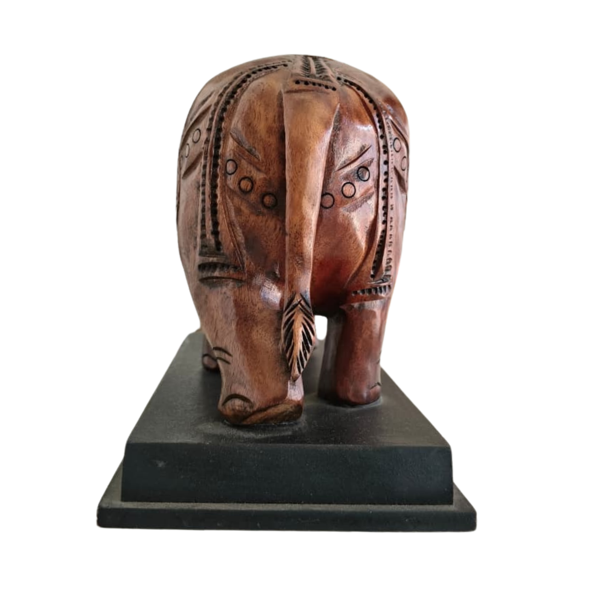 Hand-Carved Wooden Elephant with Base – Elegant Decorative Figurine