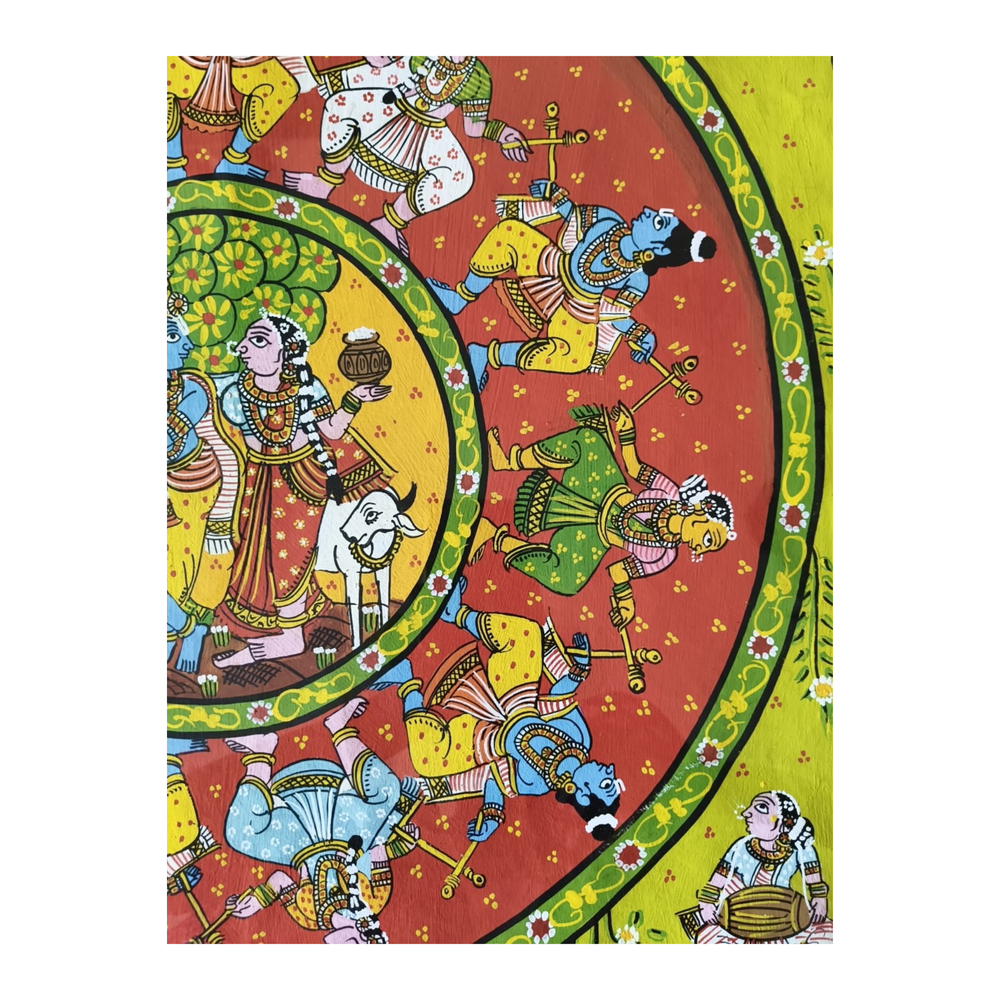 Hand-Painted Ras Leela Cheriyala Painting – Traditional Indian Krishna Wall Art   Cheriyala Painting
