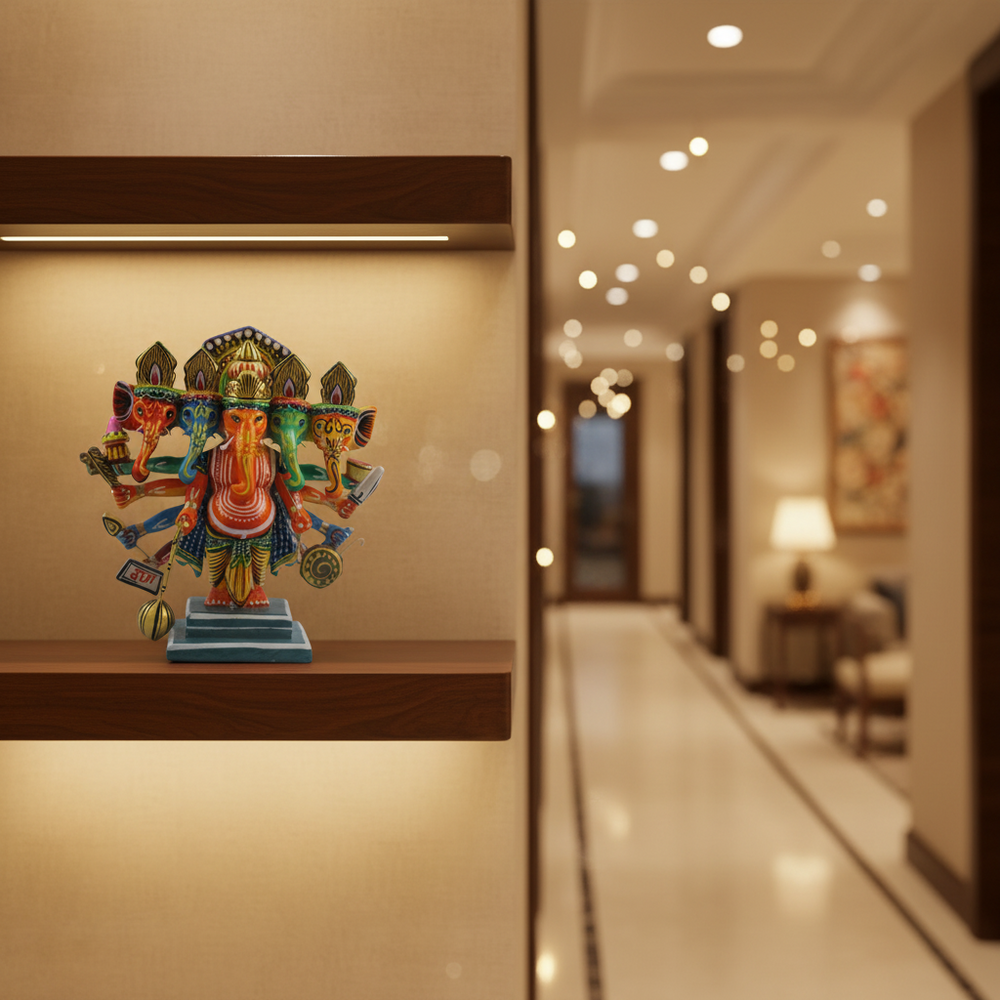 Handcrafted Panchamukhi Ganesha – Auspicious Idol for Pooja & Gifting   Wooden Lacquerware