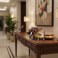 Hand-Painted Wooden Elephant with Floral Design – Artistic Home Decor