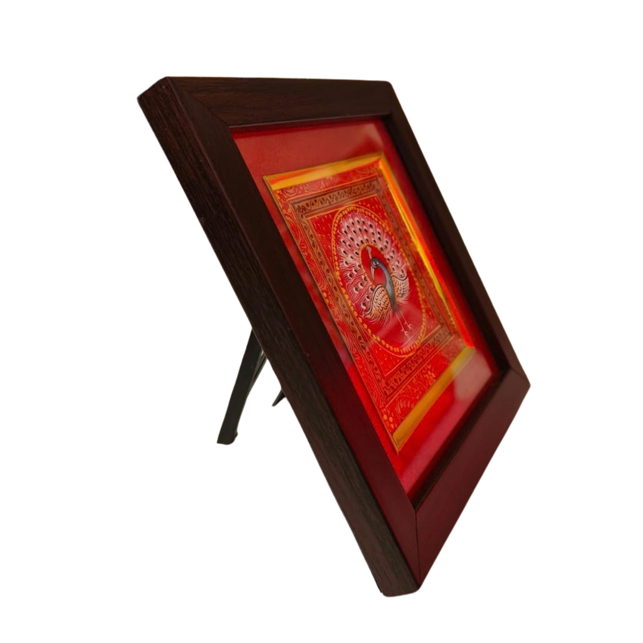 Hand-painted peacock Rajasthan miniature painting traditional Indian folk art