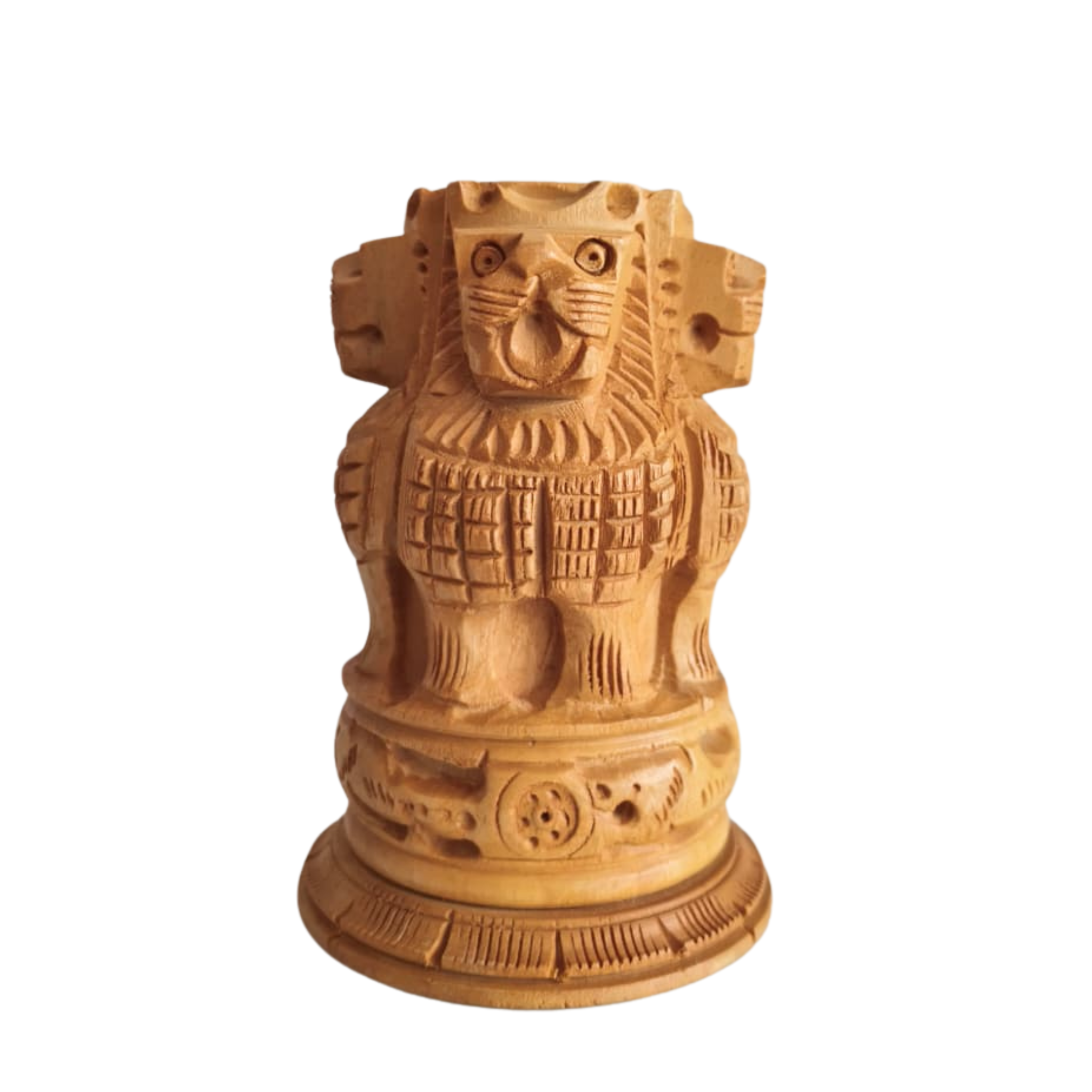 Handcrafted Wooden Lion Capital Ashoka Pen Stand