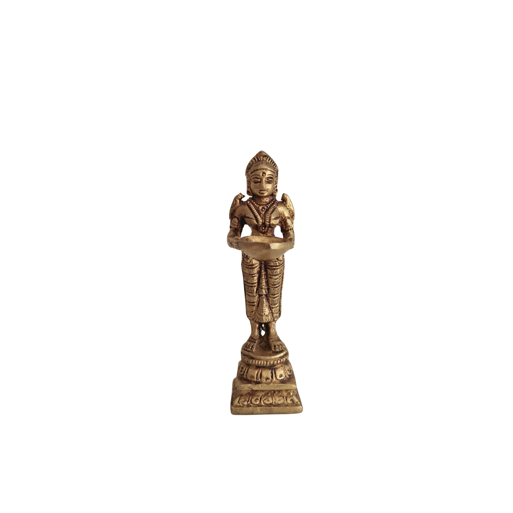Traditional Golden Brass Deepa Lakshmi Idol / Oil Lamp Statue