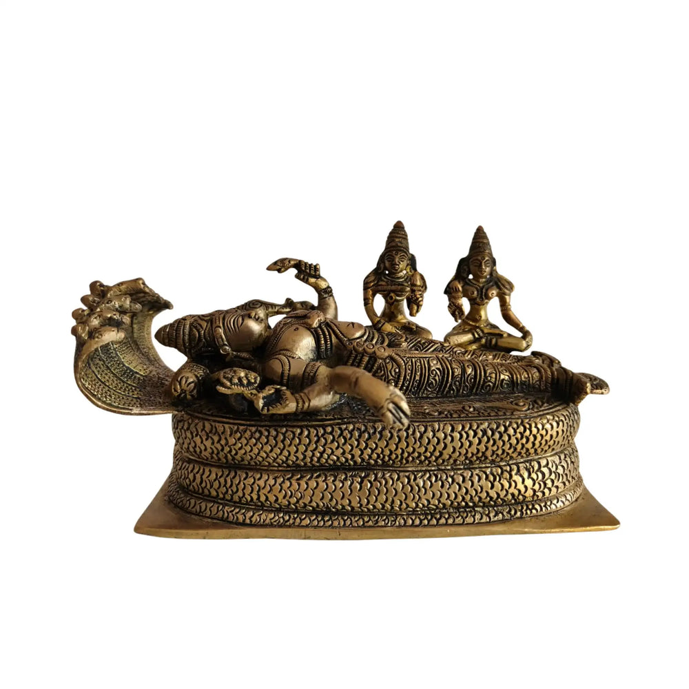 Brass Vishnu Ananta Shesha Statue – Lord Vishnu Resting with Goddess Lakshmi & Bhudevi   Brass Ware