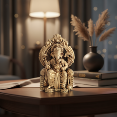 Brass Lord Ganesha Idol Seated on Throne – Royal Vigneshwara