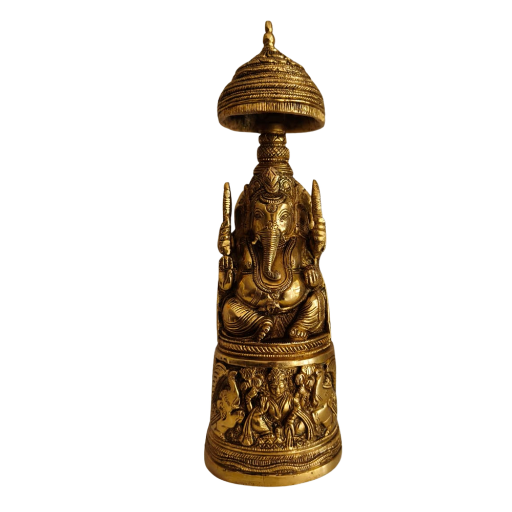 Handcrafted Ganpati Statue on Decorative Procession Pedestal   Brass Artwork