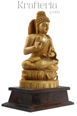 Divine Buddha Blessing Wood Statue – Tranquil Home Accent