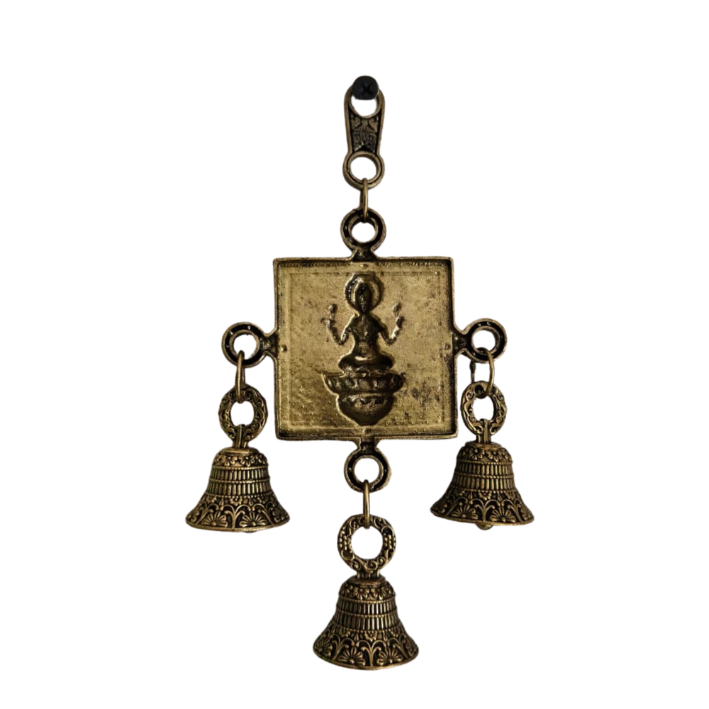Brass Lakshmi Wall Hanging with Traditional Temple Bells   Brass Artwork