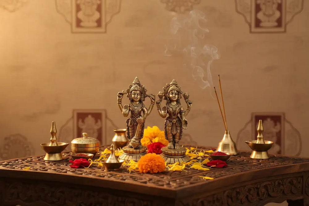 Brass Lakshmi Vishnu Idol Set   Brass Ware