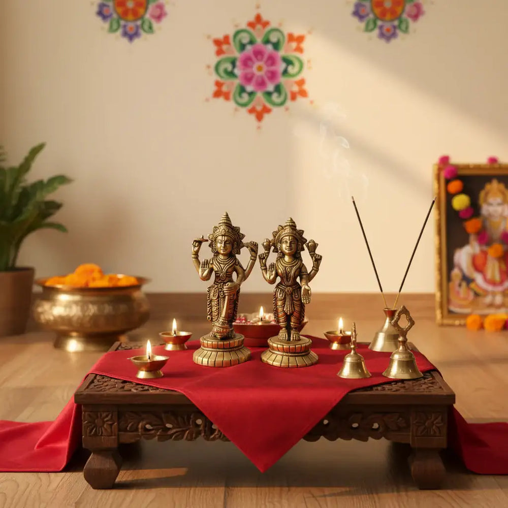 Brass Lakshmi Vishnu Idol Set   Brass Ware