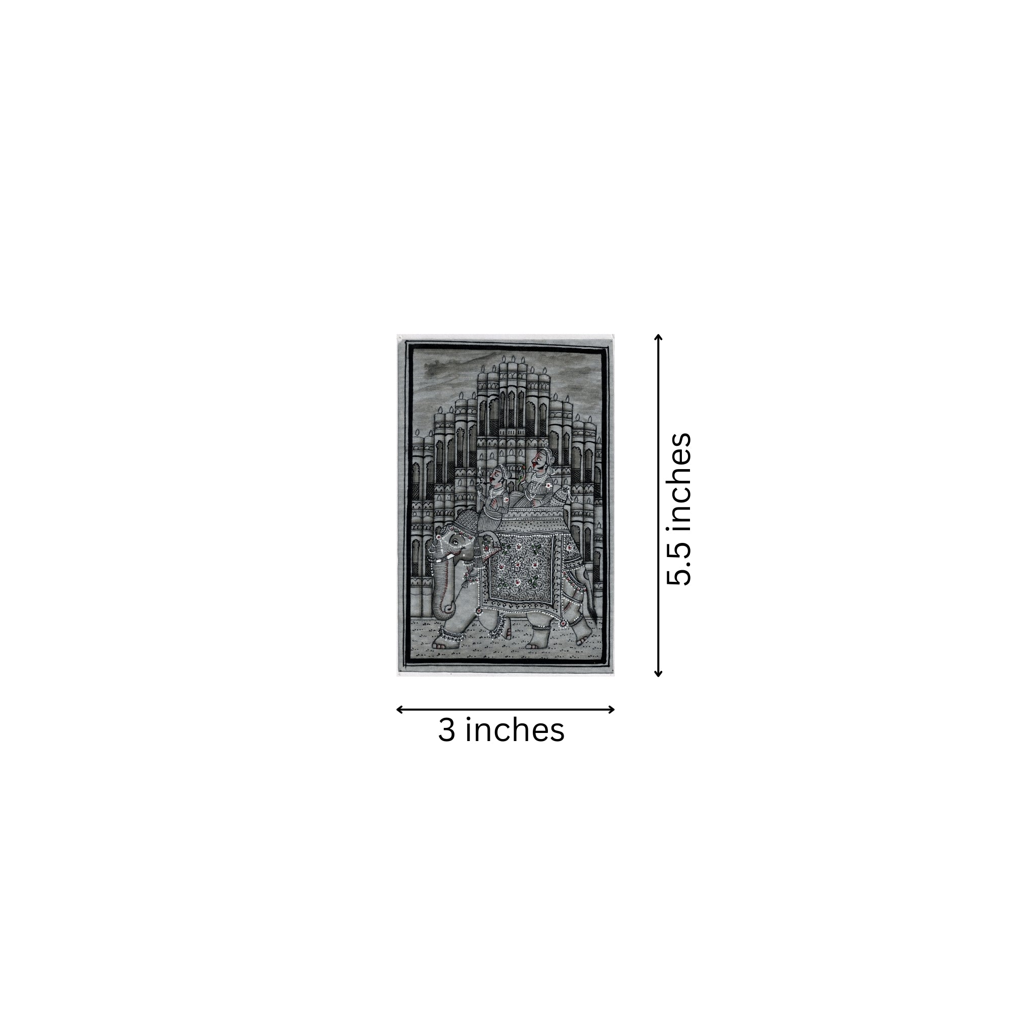Royal Procession on an Elephant - Indian Miniature Painting in Black and White