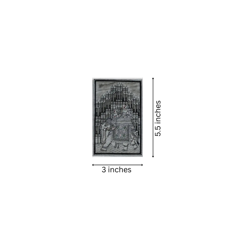 Royal Procession on an Elephant - Indian Miniature Painting in Black and White   Paintings