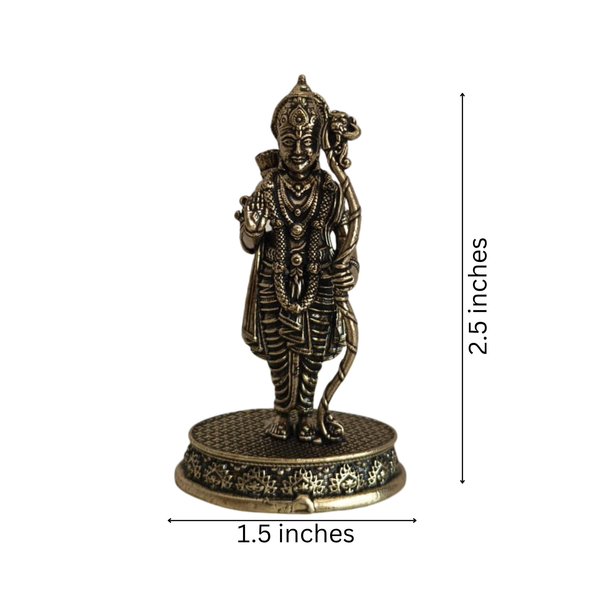 Antique Brass Idol of Lord Rama with Bow and Arrow on Etched Pedestal