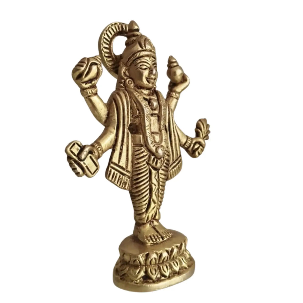 Brass Vishnu Idol – Four-Armed for Pooja & Home Decor   Brass Ware