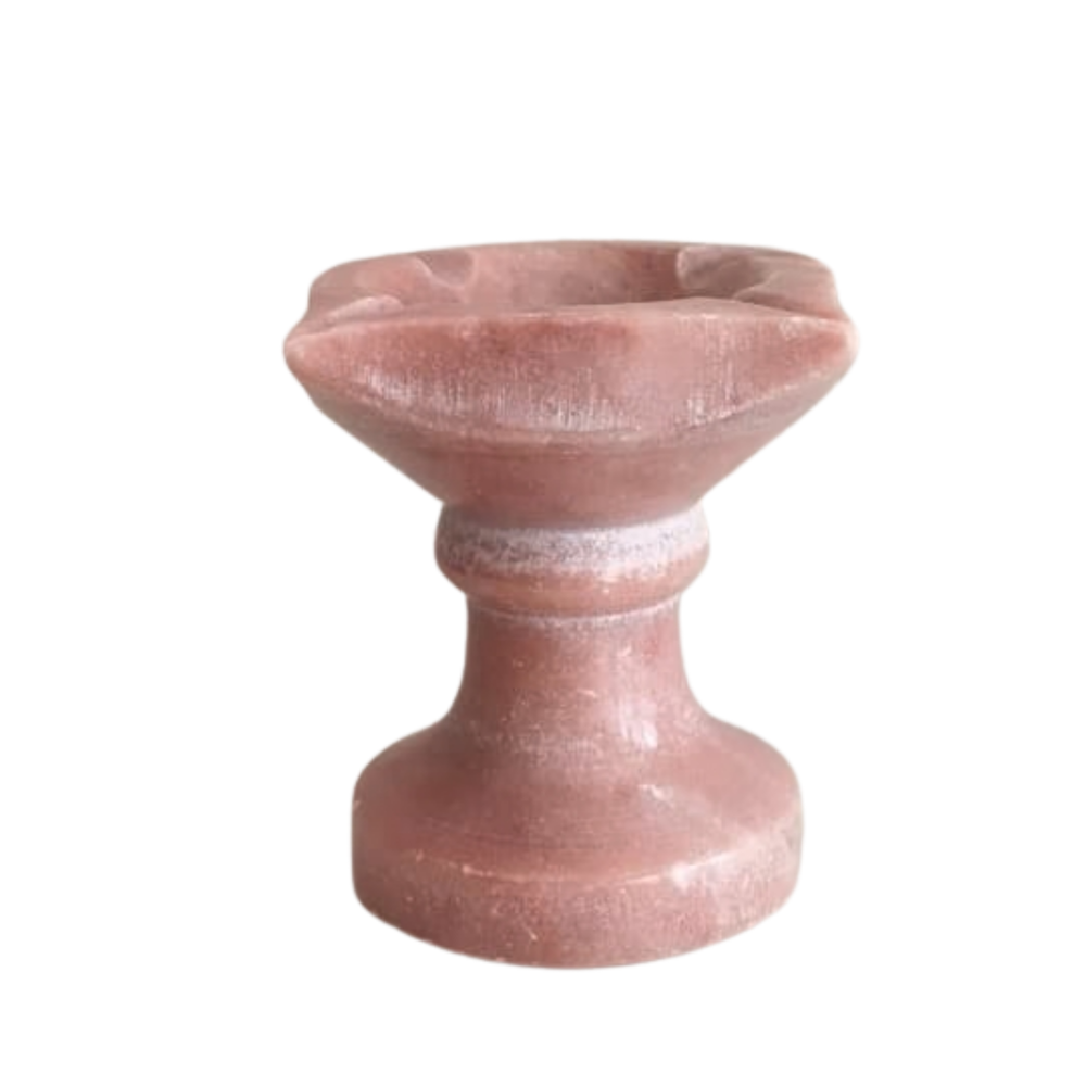 Handcrafted Pink Marble Diya with Stand   Marble Soft Stone