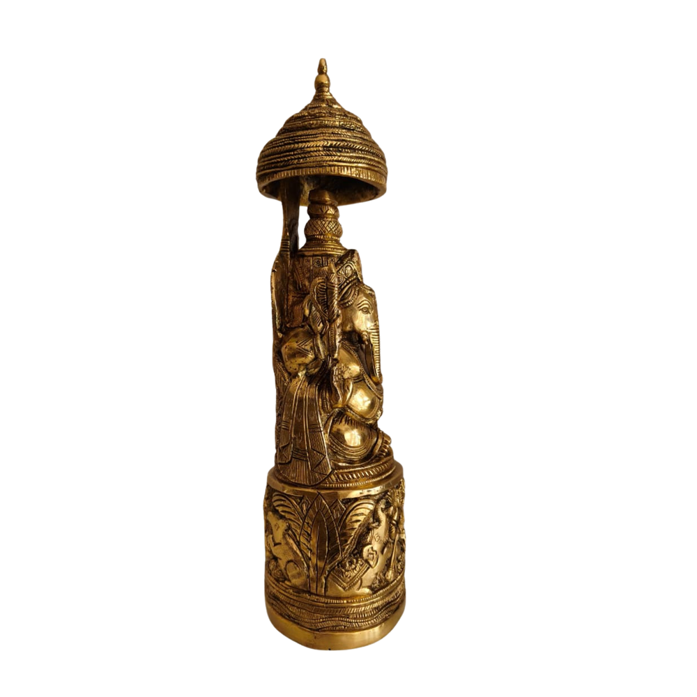 Handcrafted Ganpati Statue on Decorative Procession Pedestal   Brass Artwork