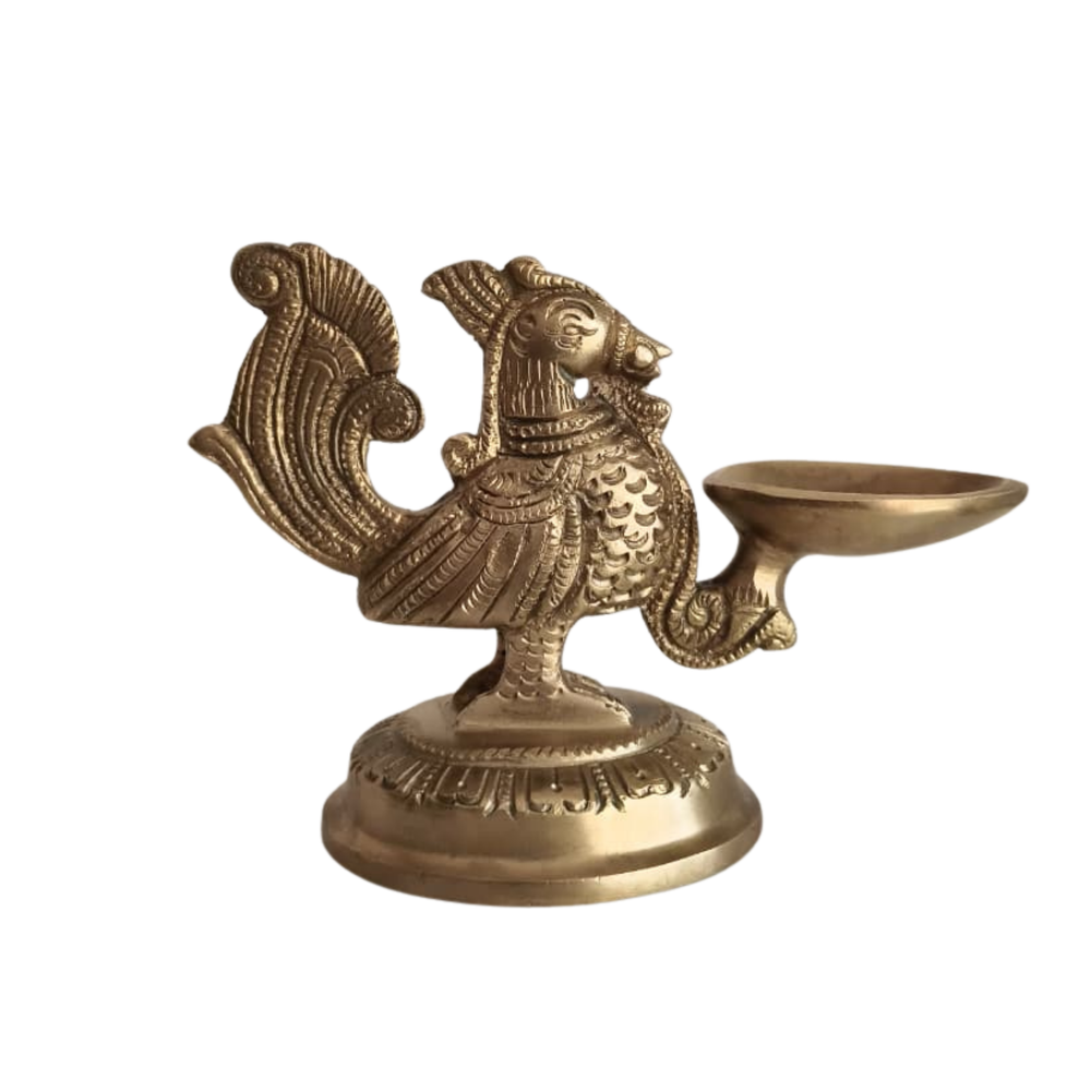 Handcrafted Brass Hamsa (Annapakshi) Table Diya | Traditional Mythical Bird Oil Lamp   Brass Artwork