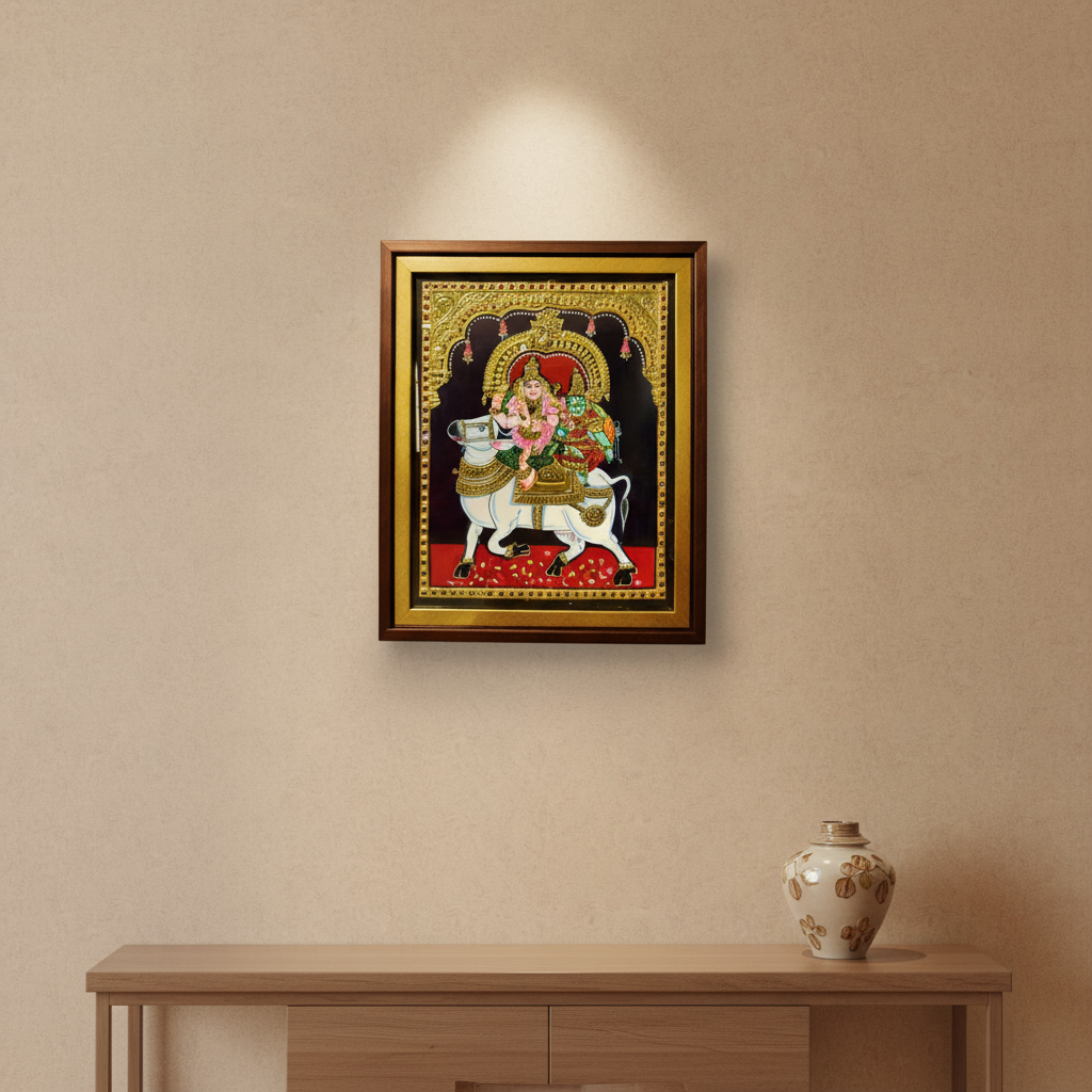 Shiva and Parvathi on Nandi – Thanjavur Divine Art