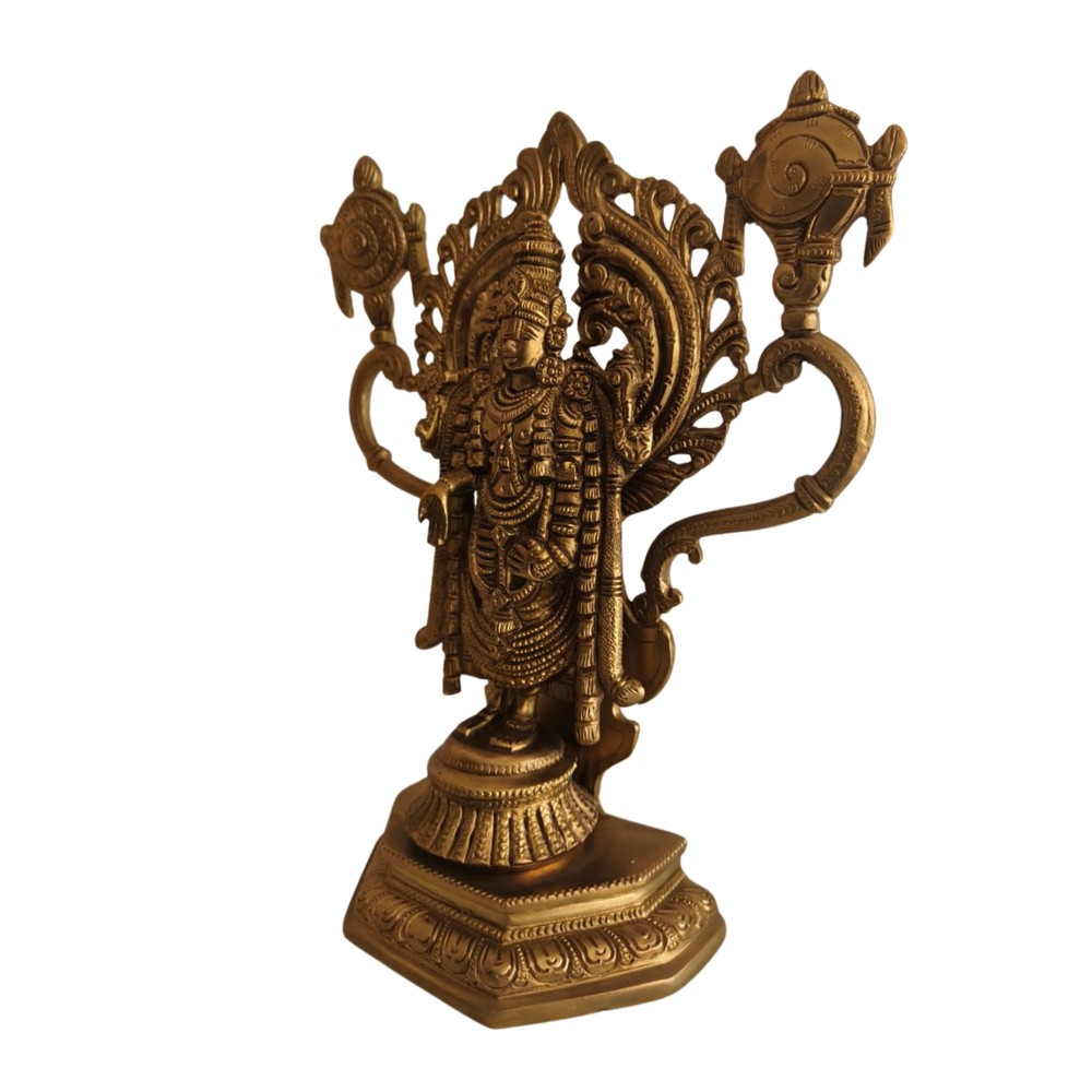 Handcrafted Brass Lord Venkateswara Idol | Traditional Balaji Statue with Shankh & Chakra   Brass Artwork