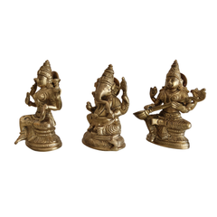 Lakshmi Ganesha Saraswati Statue Set - Brass Murti Trio   Brass God Idol Set