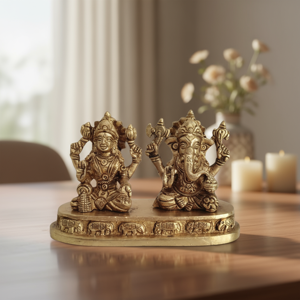 Divine Prosperity – Lakshmi Devi and Ganesha Brass Idol