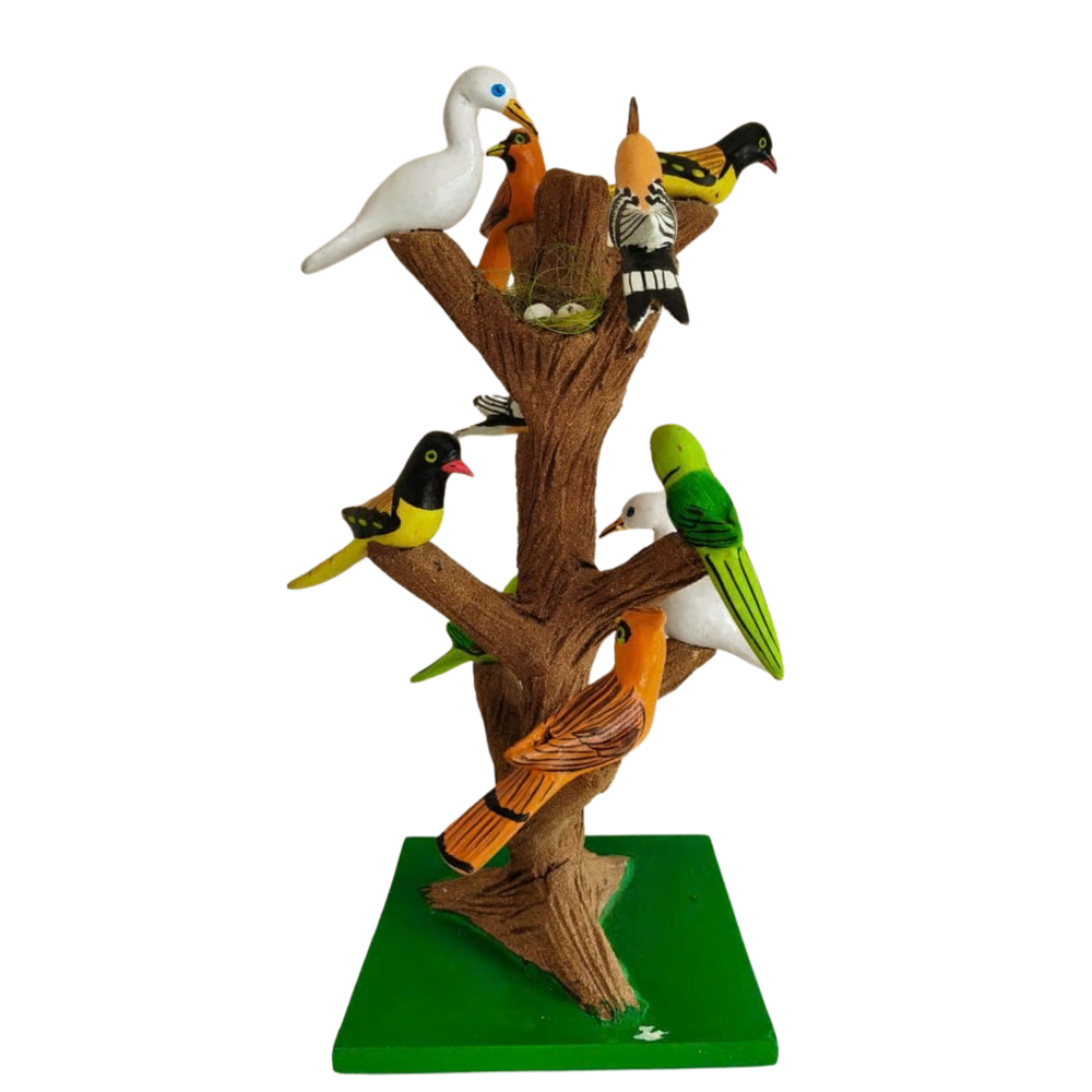 Indian folk art Nirmal birds sitting on tree sculpture