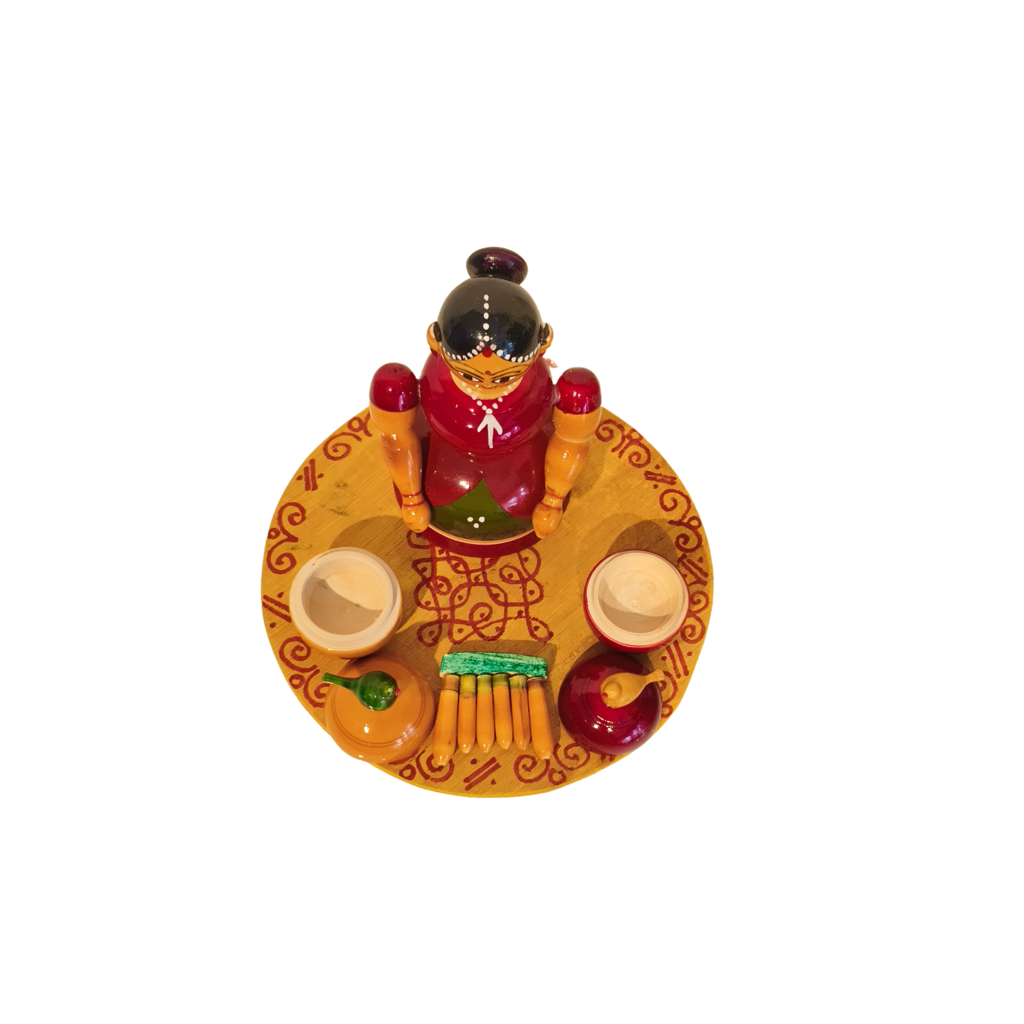 Etikoppaka Art Serving Set with Lady and Birds