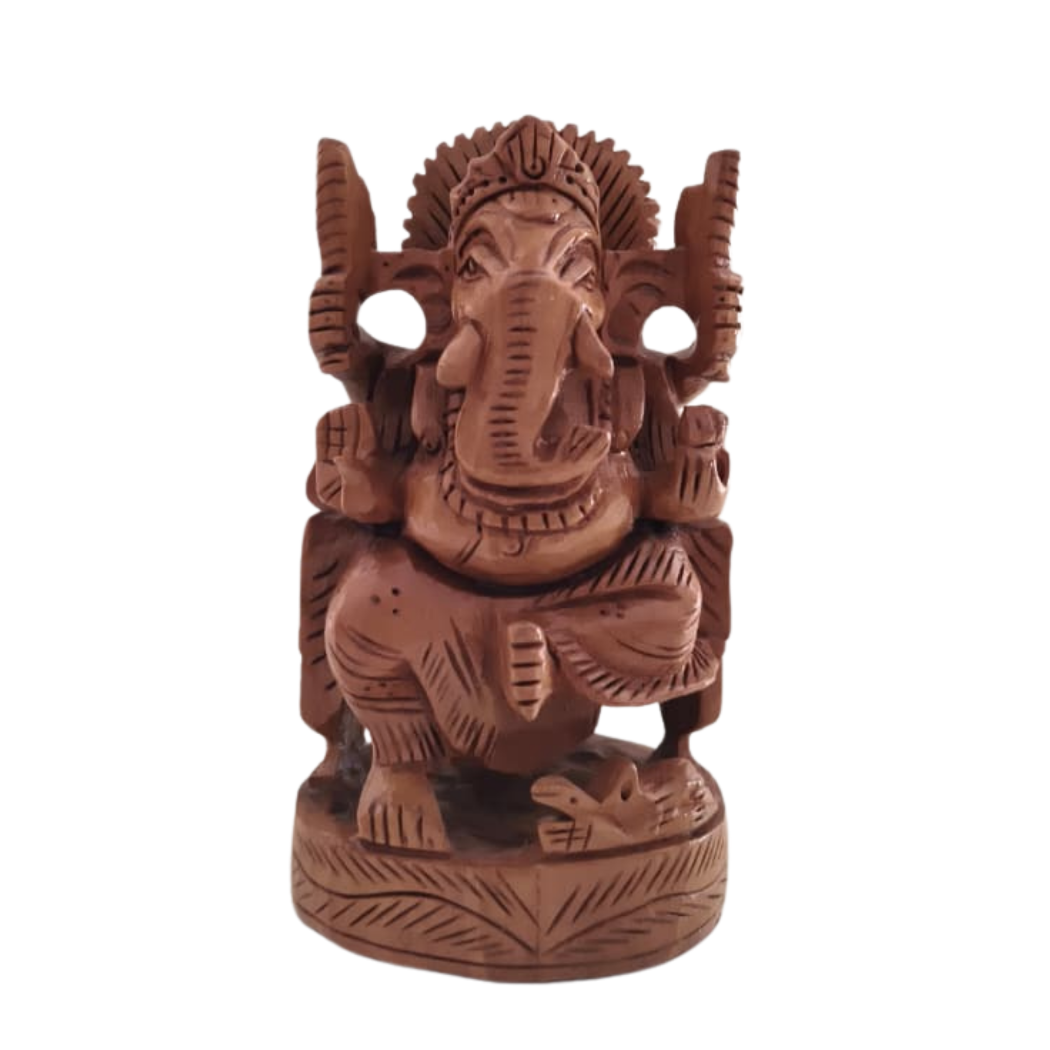 Wooden Ganesh Sitting in Chair | Hand-Carved Spiritual Statue