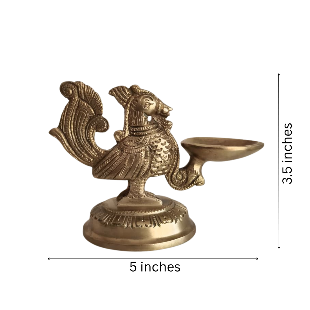 Handcrafted Brass Hamsa (Annapakshi) Table Diya | Traditional Mythical Bird Oil Lamp   Brass Artwork