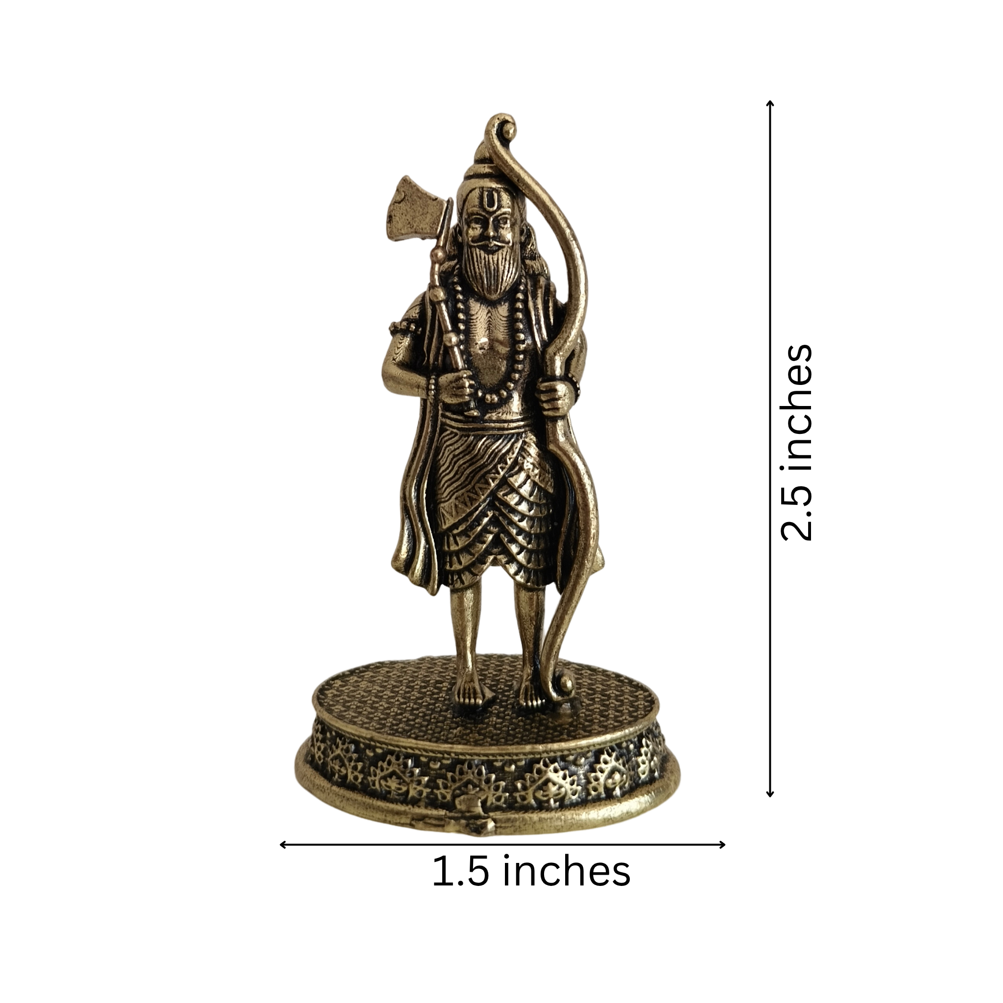 Brass Idol of Lord Parashurama with Axe and Bow on Intricate Pedestal