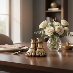 Brass Divine Feet (Paduka) Statues Pair | Auspicious Lakshmi/Vishnu Charan Paduka for Pooja