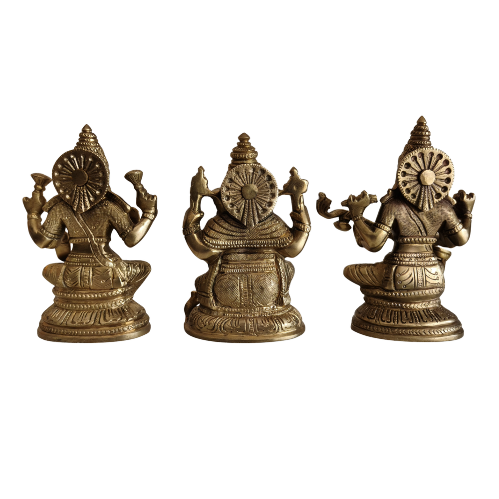 Lakshmi Ganesha Saraswati Statue Set - Brass Murti Trio   Brass God Idol Set