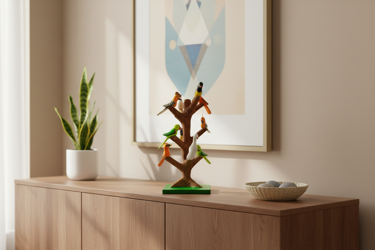 Handcrafted Nirmal Birds on Tree Showpiece   Wooden Toy