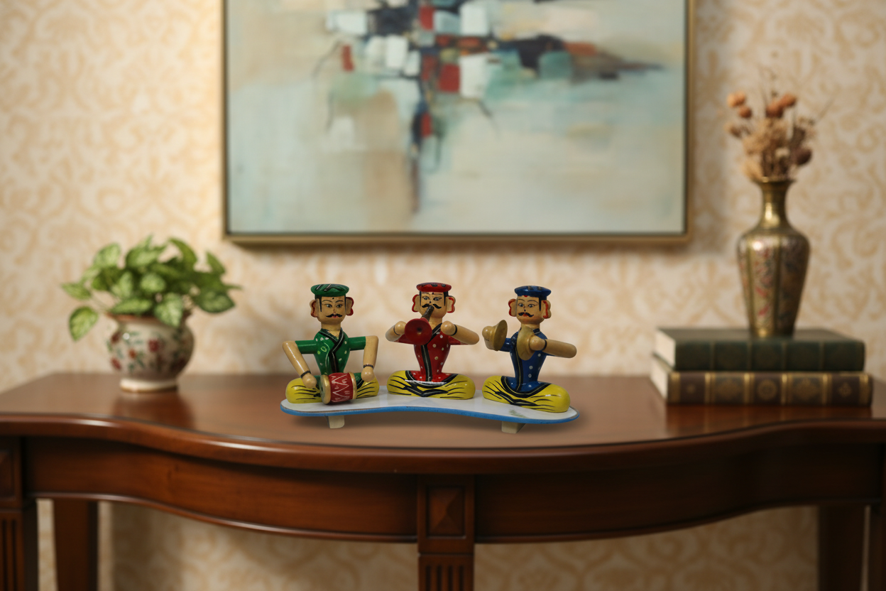 Handcrafted Channapatna wooden music band men figurines set