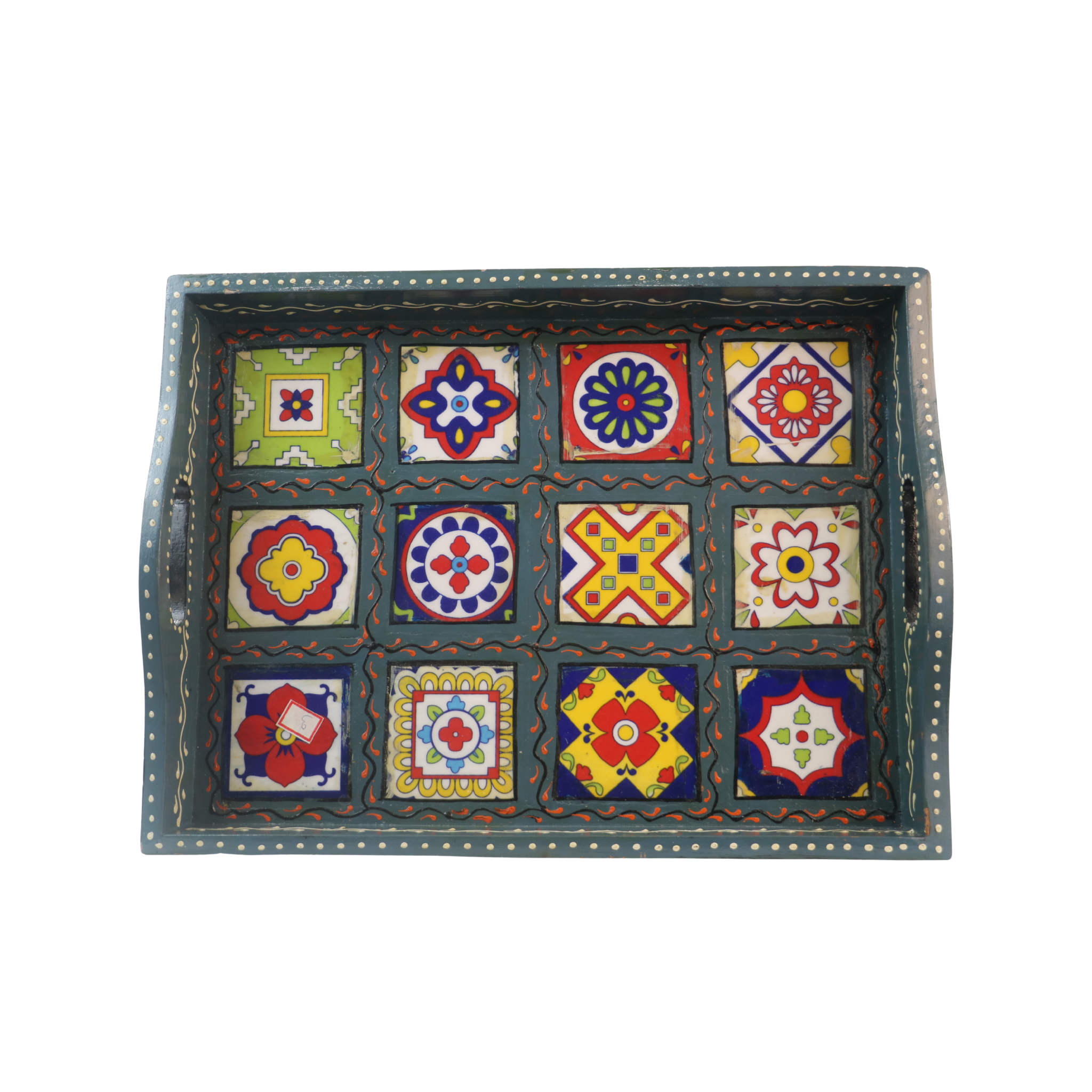 Multi-Color Pottery Pattern Tray – Handcrafted Decorative Serving Tray