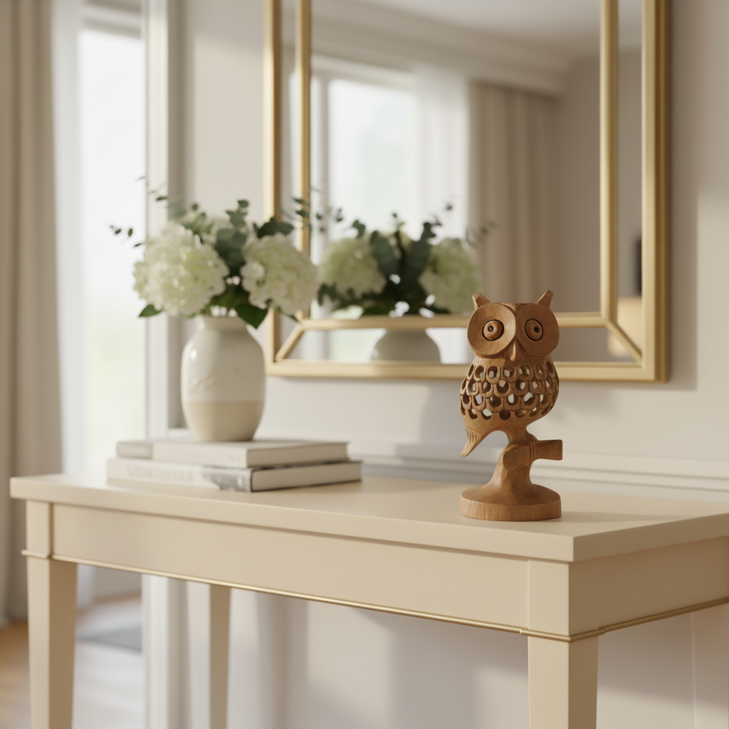 Handmade Wooden Jali Owl – Intricate Carved Decor Piece